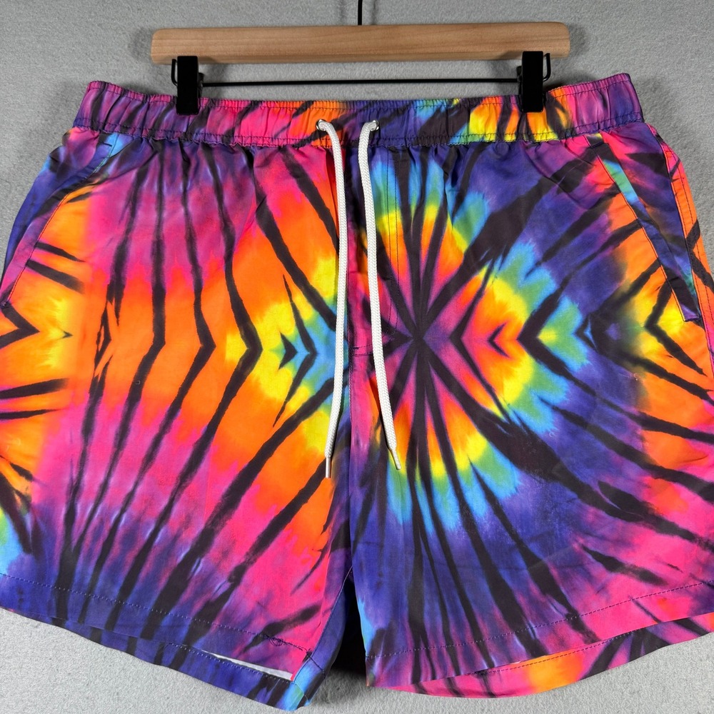 Forever 21 Mens XL Tie Dye Swim Trunks Multicolor Drawstring Mesh Lined Shorts